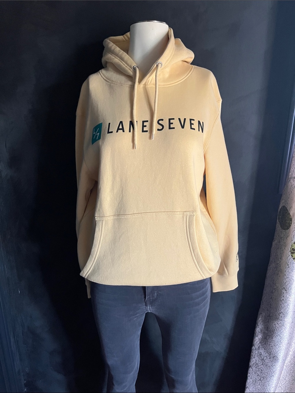 Lane Seven Cream Yellow Logo Crewneck Hoodie